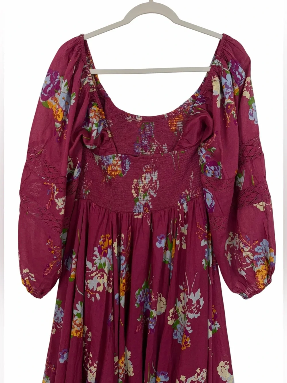 Free People Morning Glory Maxi Dress Floral Garden Handkerchief Hem Medium